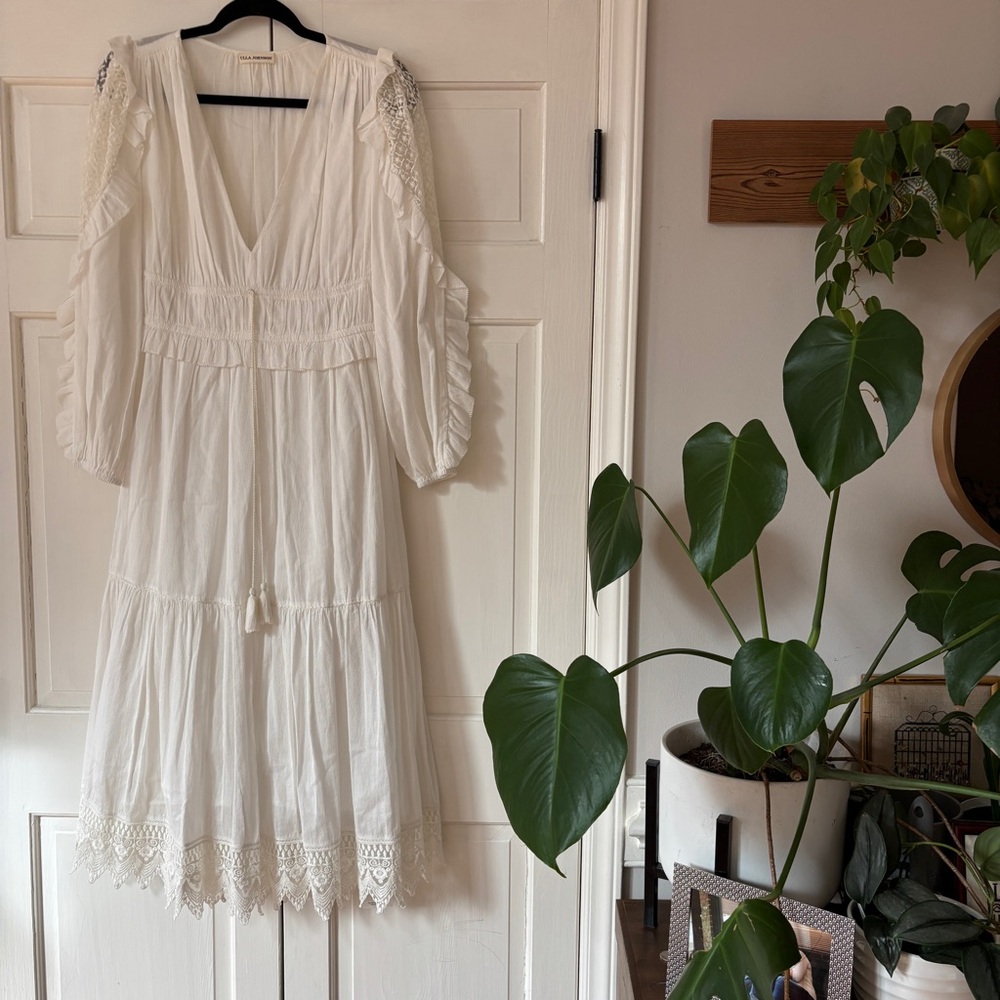 Ulla Johnson Sheila Dress White Lace Sleeve Embroider Midi Revolve Size 8 Medium - Picture 3 of 16